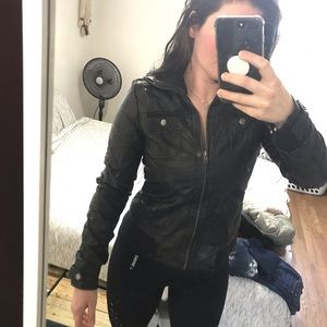 Medium Faux Black Leather Jacket by Xhilaration